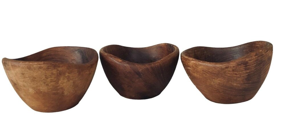Vintage Wooden Teakwood Bowls Handcrafted Thailand Set of 3 (6"x3.5")